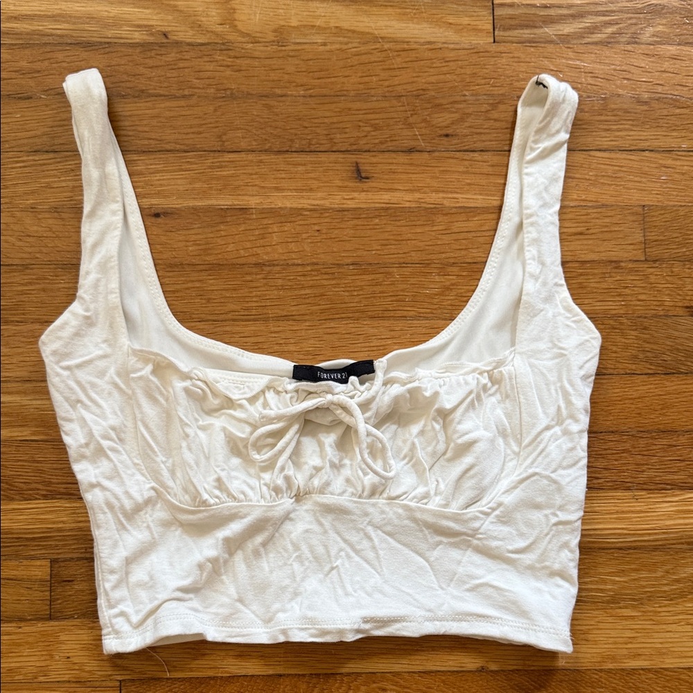 Forever 21 White ruched Cropped Tank Top